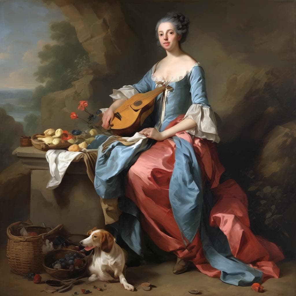 Χαρακτηριστικό άγαλμα με γυναίκα παίζοντας κιθάρα, ζωγραφική τέχνη, έκφραση και κίνηση, κλασική τέχνη, πορτρέτο, ιστορικό έργο τέχνης.