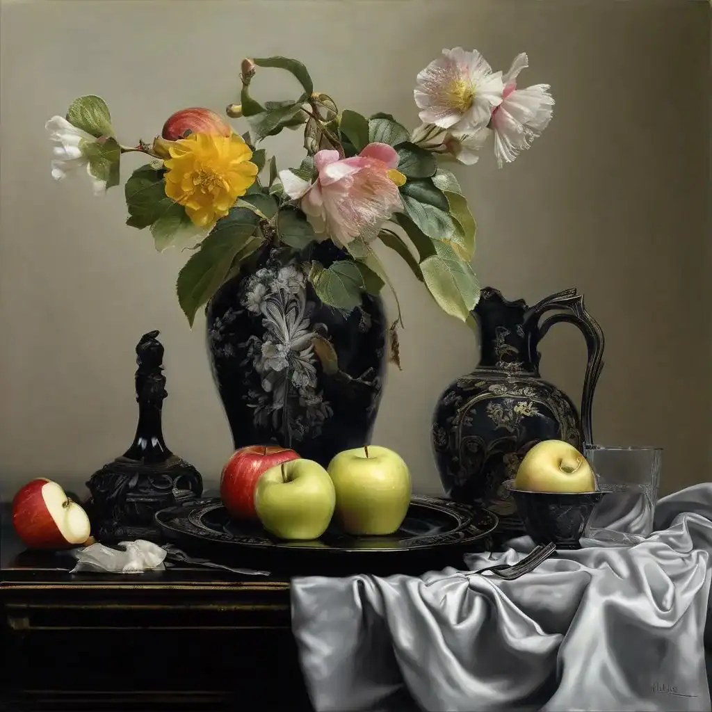 Apple, Half-Peeled on a Black Plate – Avigdor Arikha